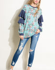 e Luna Floral Mixed Long Sleeve Ruffle Top