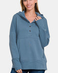 Zenana Half Snap Long Sleeve Hoodie with Kangaroo Pocket