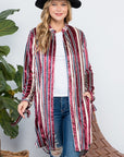 e Luna Striped Velvet Long Cardigan