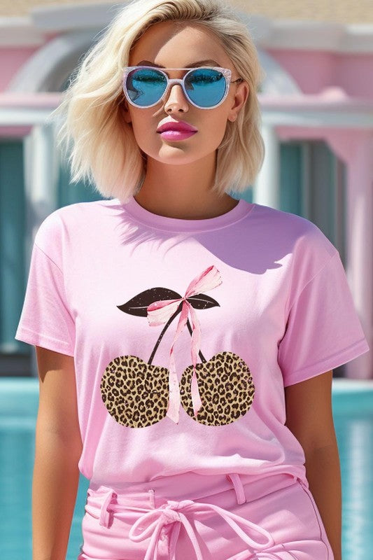 Leopard Cherry Bow Graphic Plus Tee