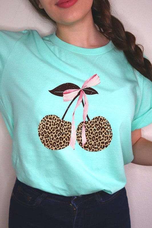 Leopard Cherry Bow Graphic Plus Tee