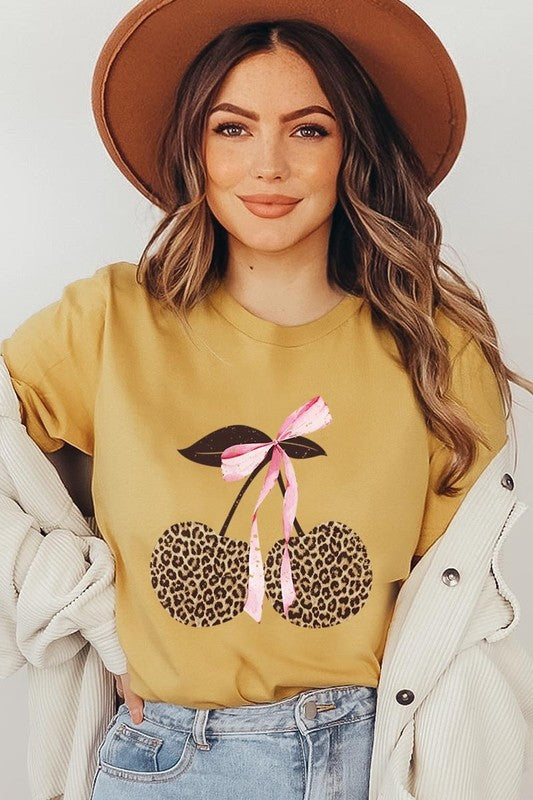 Leopard Cherry Bow Graphic Plus Tee