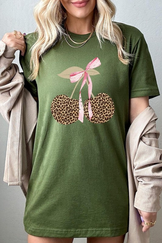 Leopard Cherry Bow Graphic Plus Tee