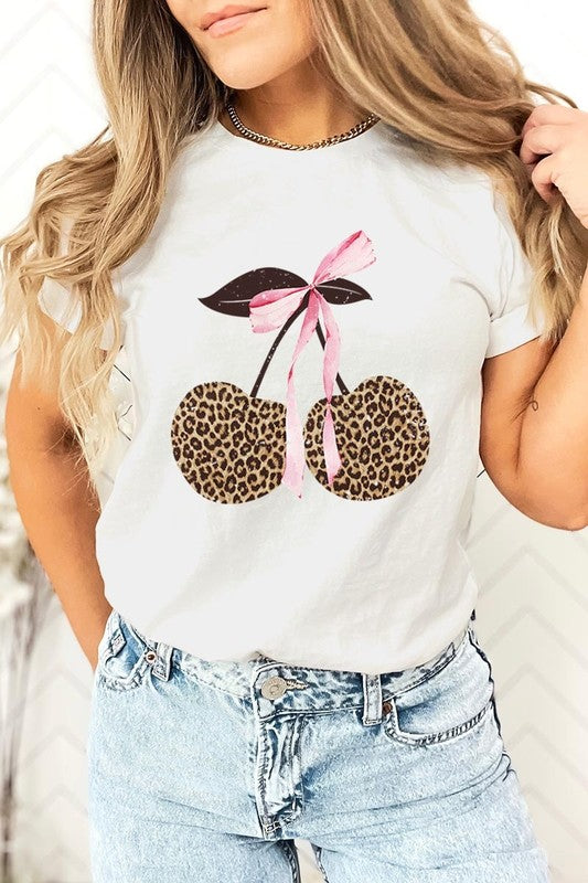 Leopard Cherry Bow Graphic Plus Tee