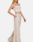 Zenana Pleated Linen Blend Wide Leg Pants