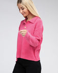 Zenana Brushed Melange Hacci Collared Sweater