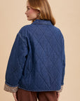 Annie Wear Quilted Printed Lining Snap Down Denim Jacket