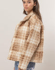 HYFVE Plaid Collared Neck Boucle Jacket with Pockets