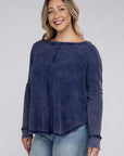 Zenana Plus Washed Baby Waffle Oversized Long Sleeve Top