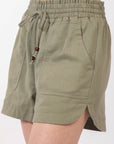 VERY J Drawstring Elastic Waist Linen Shorts