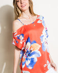 e Luna Floral Print Woven One Shoulder Top