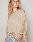 POL High-Low Contrast V-Neck Top