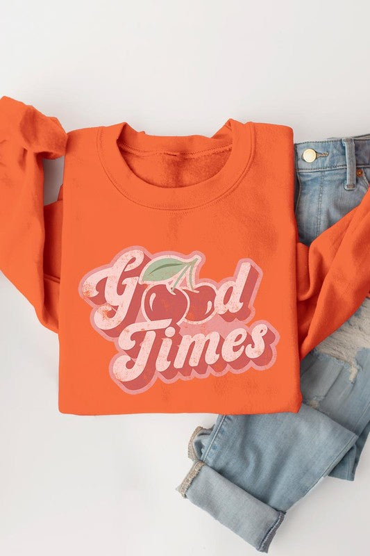 PLUS Retro Good Times Cherry Graphic Fleece Sweatshirts