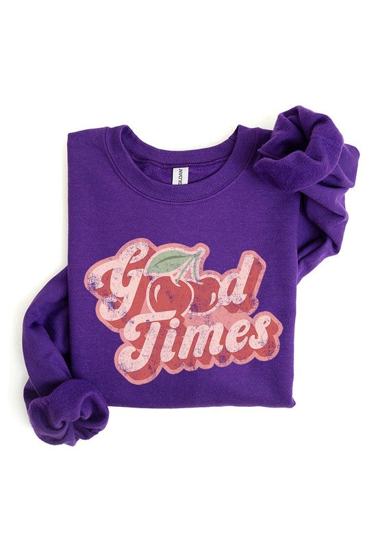 PLUS Retro Good Times Cherry Graphic Fleece Sweatshirts