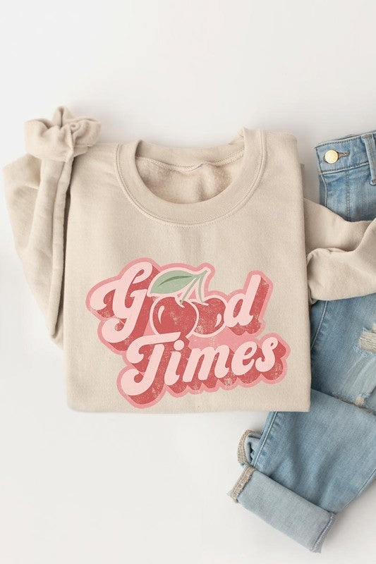 PLUS Retro Good Times Cherry Graphic Fleece Sweatshirts