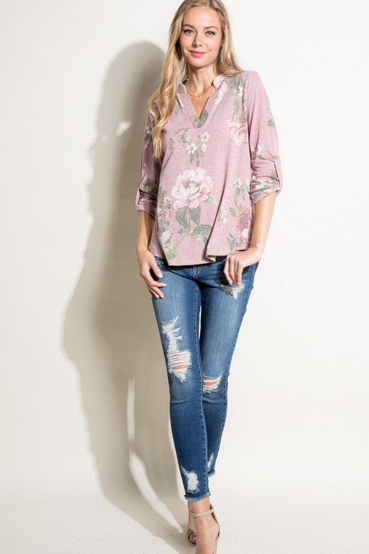 e Luna Floral Split Neck Top