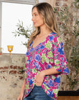 Sew In Love Full Size V-Neck Floral Half Sleeve Top