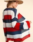 Haptics Full Size Open Front Long Sleeve Stripe Cardigan