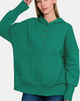 Zenana Half Snap Long Sleeve Hoodie with Kangaroo Pocket