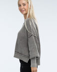 ZENANA Washed Side Slit Oversized Cropped Sweater