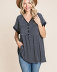 Cotton Bleu by Nu Label Striped Button Front Baby Doll Top