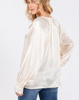 SAGE + FIG Notched Long Sleeve Blouse