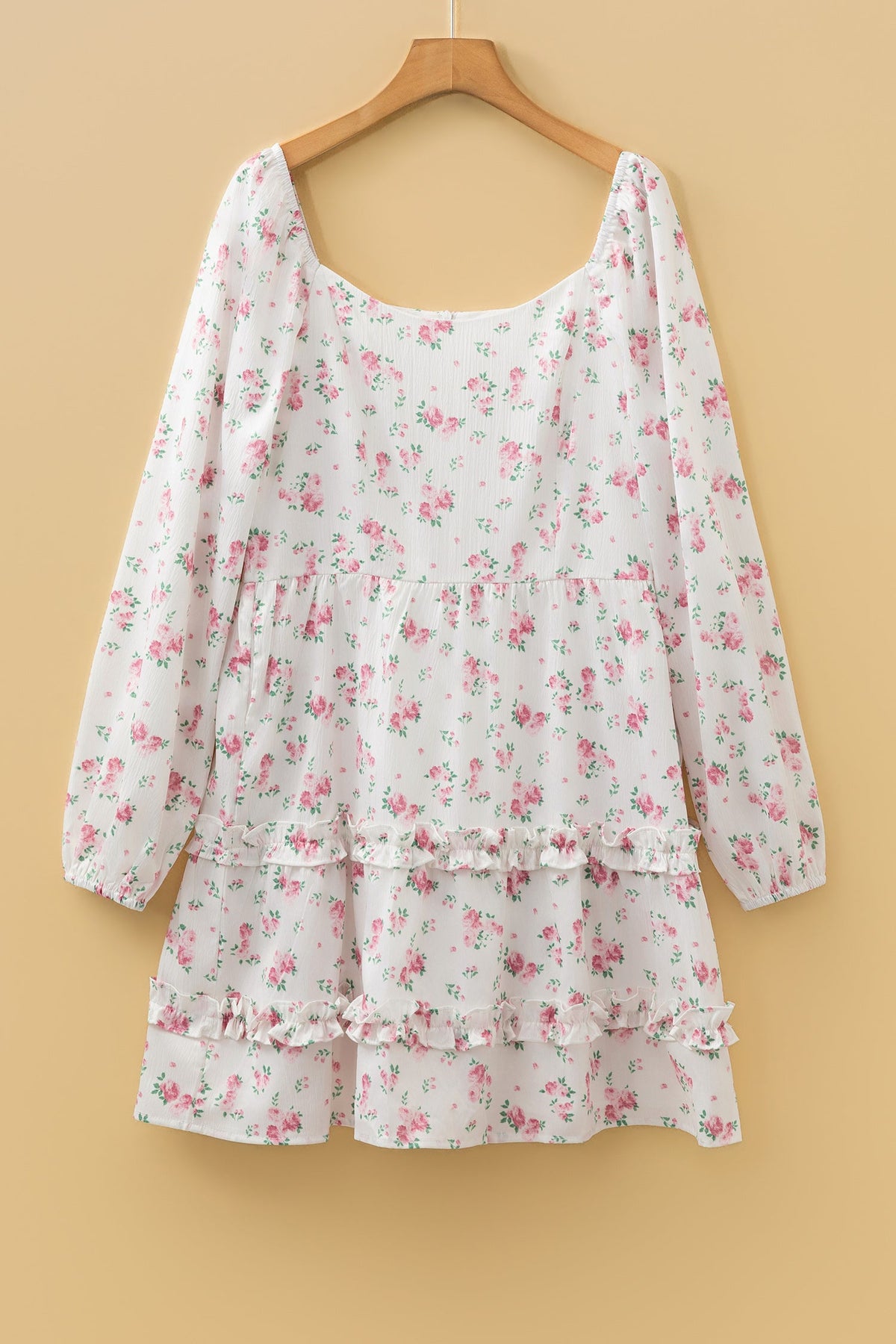 Floral Long Sleeve Ruffle Flared Mini Dress