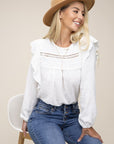 Swiss Dot Ruffle Trim Blouse