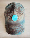 Hand-Painted Leopard Suede Baseball Cap Tan & Turq 986p