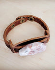 Sunstone Slab Narrow Leather Cuff Bracelet