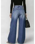 Women's Metal Eyelet High Waist Loose Wide-Leg Jeans – Light Blue, Black, Dark Blue