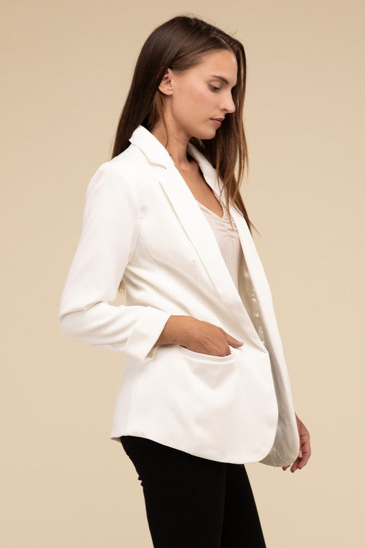 ZENANA Woven Long Sleeve Open Front Classic Blazer