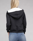 Fuzzy Trim Zip-Up Crop Hoodie