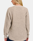 Zenana High Low Long Sleeve Waffle Sweater