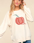 Haptics Full Size Embroidery Pumpkin Long Sleeve Knit Top