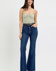 RISEN Tummy Control Frayed Hem Flare Jeans