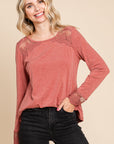 Super Lady Full Size Lace Detail Round Neck T-Shirt