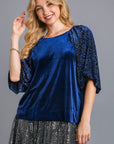 Umgee Round Neck Leopard Balloon Sleeve Velvet Top