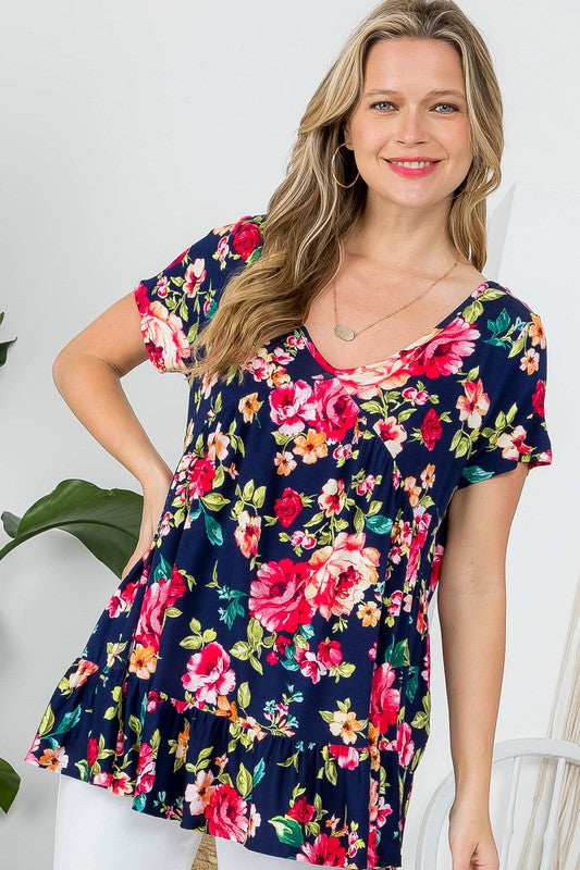 e Luna Allover Floral Print Babydoll Top