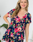 e Luna Allover Floral Print Babydoll Top