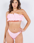 2 Piece Tube Top with Ruched Ruffle Bikini