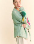 Davi & Dani Fuzzy Smile Open Front Long Sleeve Cardigan