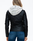 YMI Removable Faux Layered Multi-Pocket Jacket with Fuzzy Hood