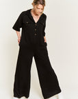 PLUS Jade by Jane Basic Collar Shirt Wide leg Jumpsuit