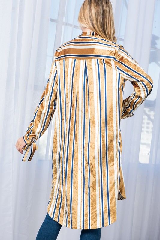 e Luna Striped Velvet Long Cardigan