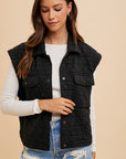 Annie Wear Texture Quilted Snap Down Vest Coat