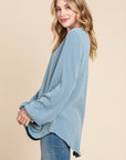 BOMBOM Long Sleeve Curved Hem Ribbed T-Shirt