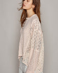 POL Round Neck Long Sleeve Raw Edge Lace Top