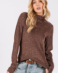 SAGE + FIG Glitter Mock Neck Lettuce Hem Long Sleeve Top