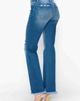 bytos Full Size Raw Hem Distressed Mid Rise Straight Jeans